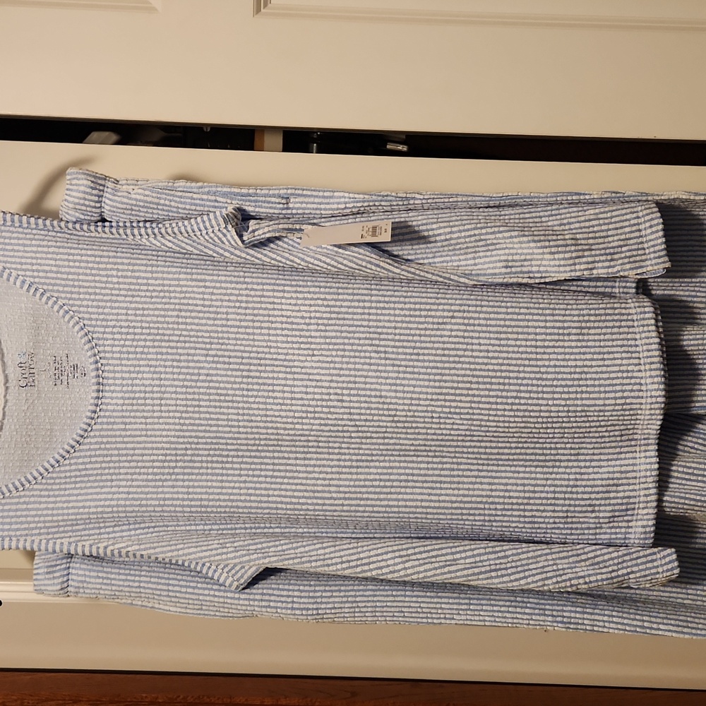 Light Blue Striped Seersucker Sleepwear Set